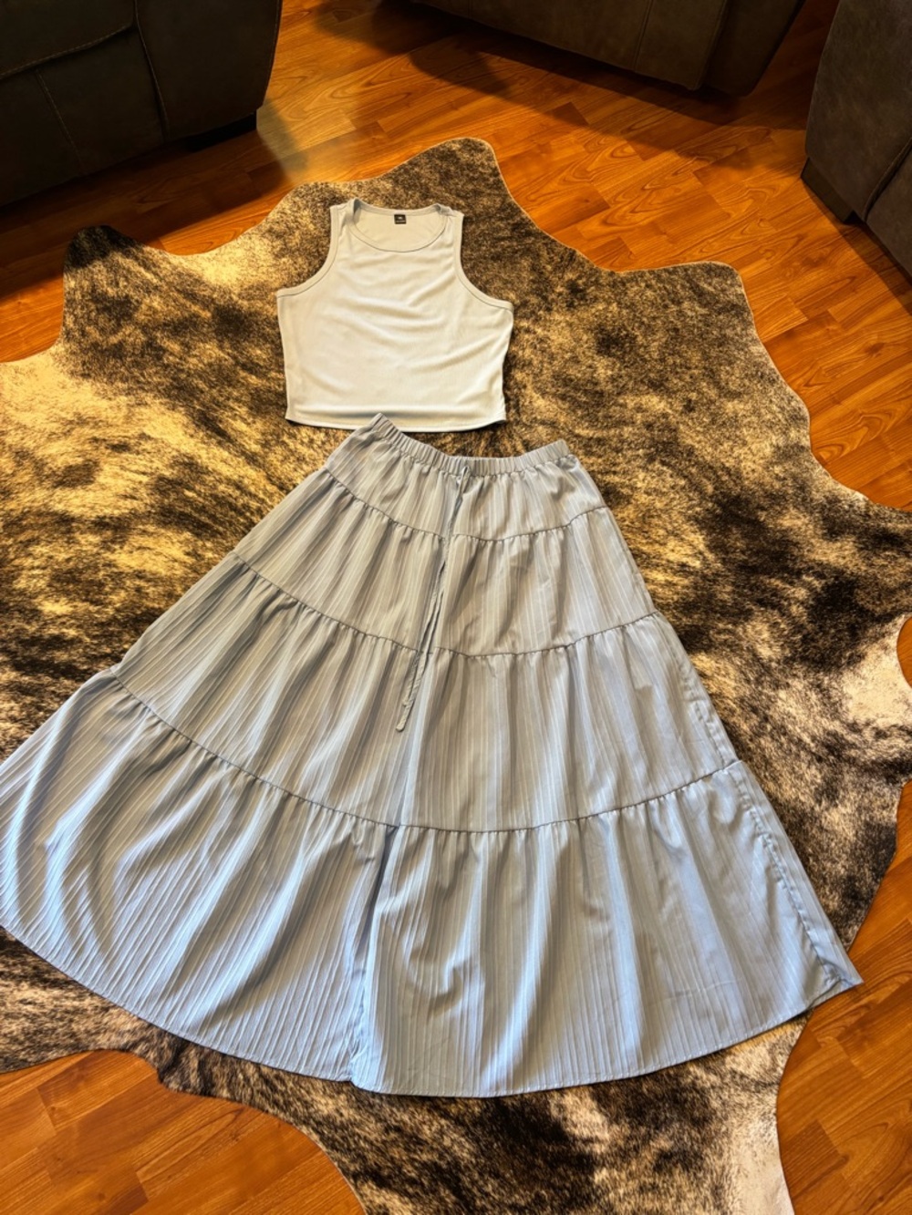 SHEIN Light Blue Maxi Skirt & Tank Top Matching Set, Size 0XL